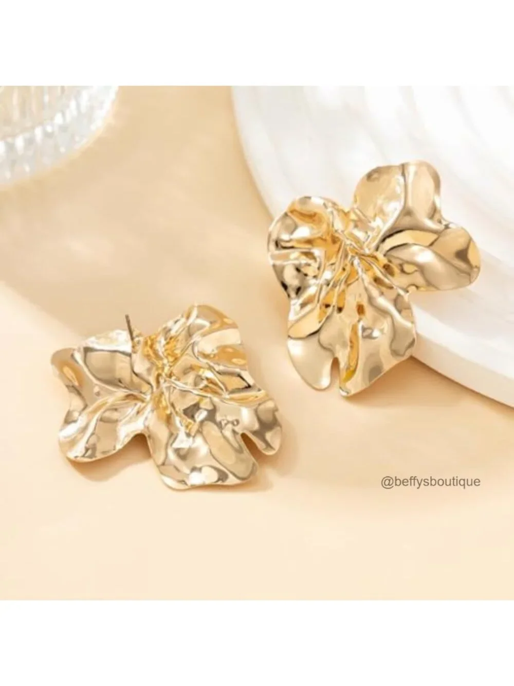 Chunky Gold Hammered Statement Drop Dangle Earrings for Women Lightweight